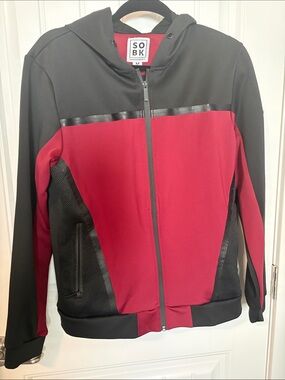 SOBK Straight Outta Brooklyn Men’s M Black Red Hooded Track Jacket Streetwear